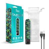 Prints Charming Buzzed Higher Power Canna Queen Rechargeable Bullet with 10 Vibration Modes, Waterproof Compact Design, LED Control, USB Cable, and Drawstring Storage Bag BULLETS